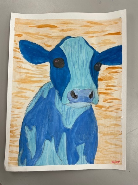 painting of a blue cow