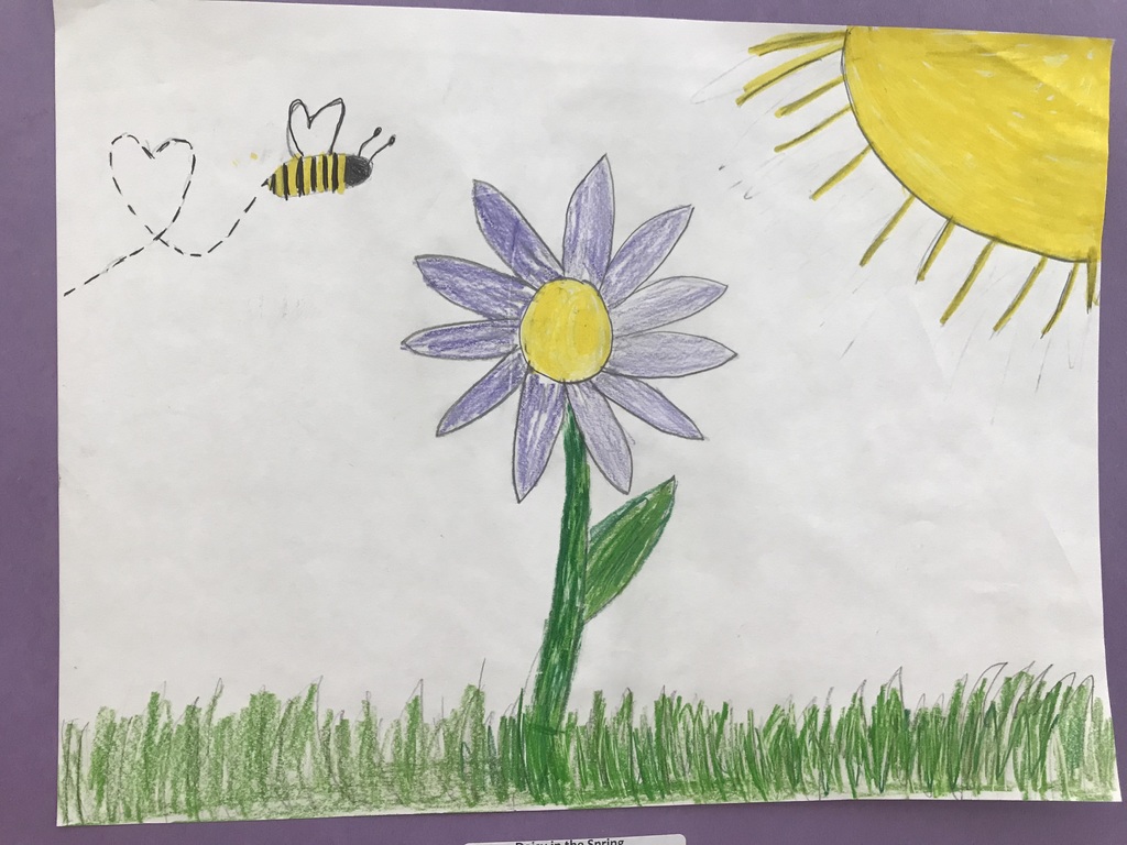 flower, bee, and sun painting