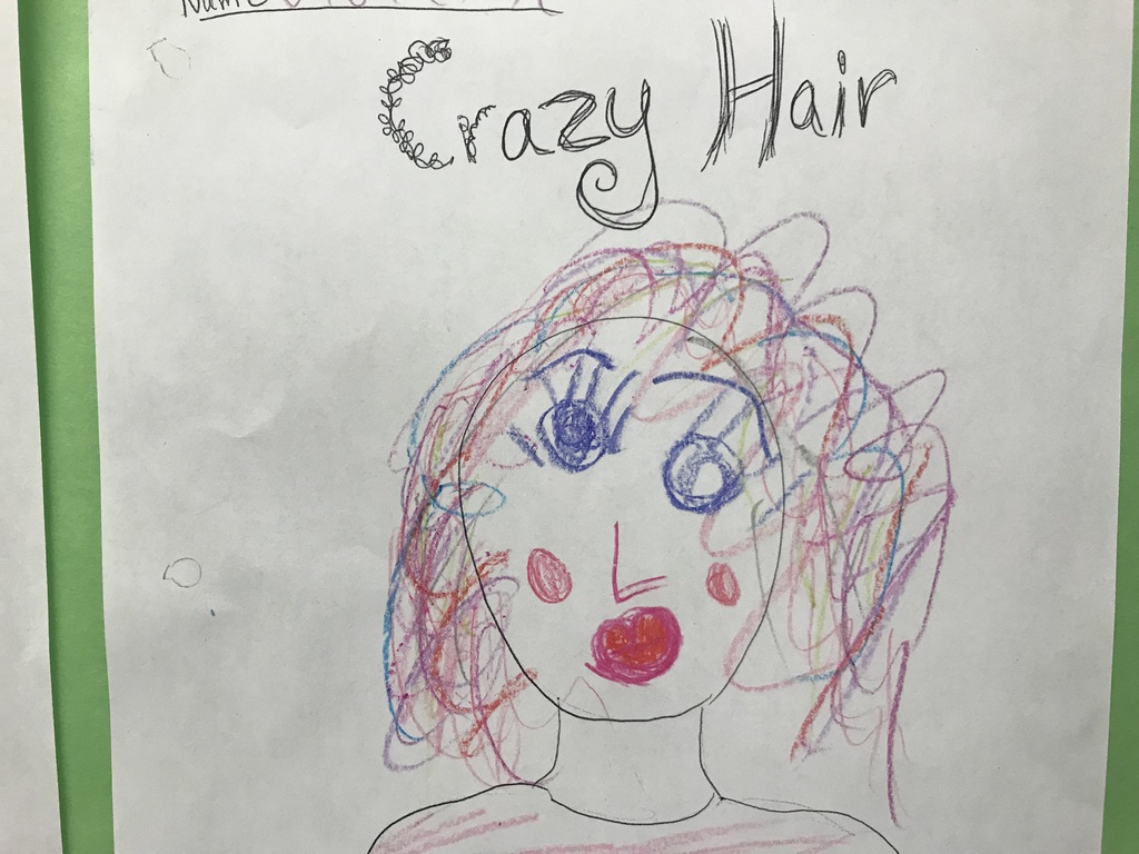 drawing of a girl with crazy hair
