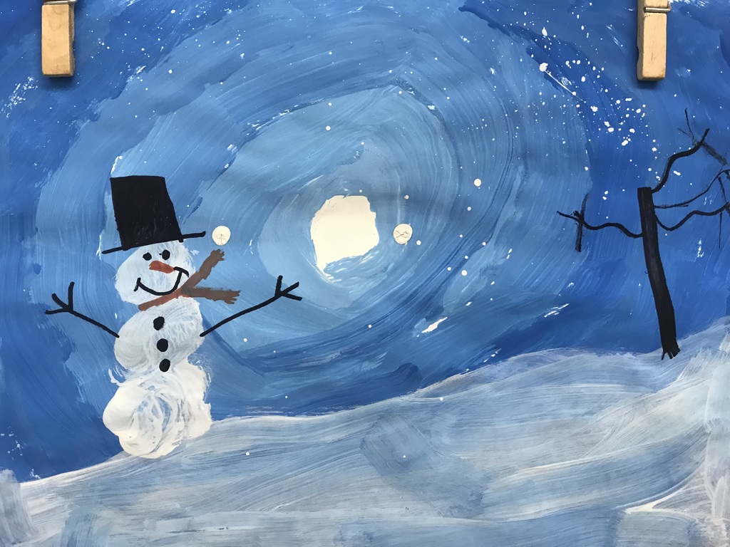 snowman and full moon